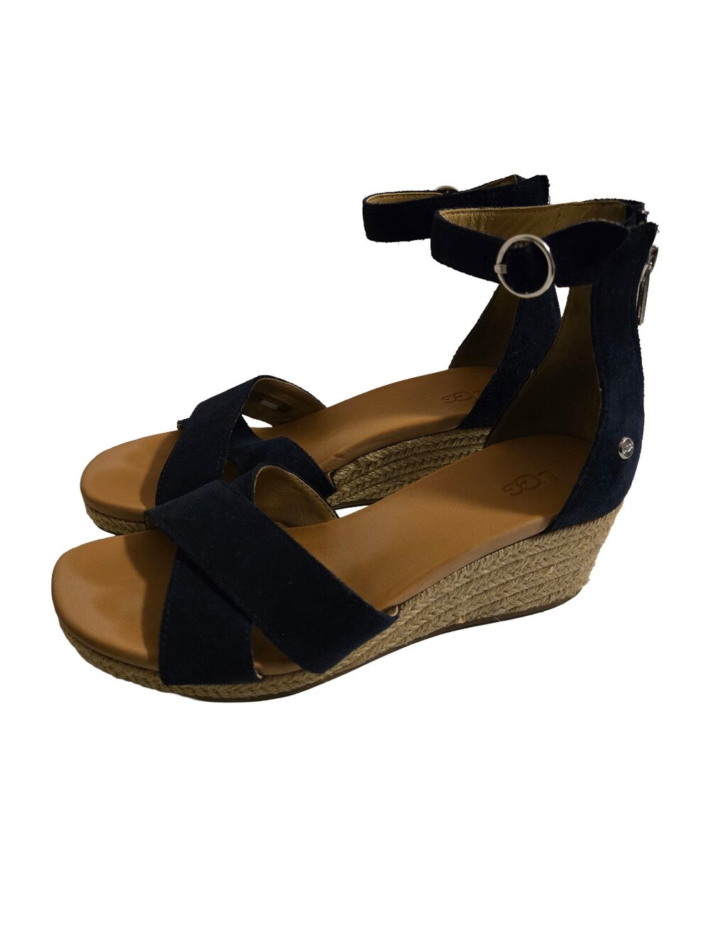 UGG Women's Navy Blue Espadrille Wedge Sandals Size 8